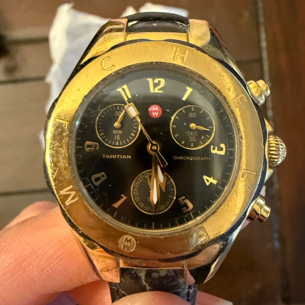 Michele Gold-Tone and Black Tahitian Chronograph Watch